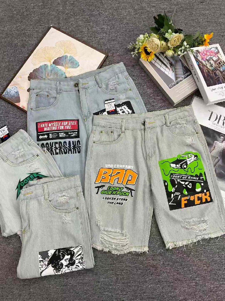 (DT)Summer New Arrival: Men's Cartoon Print Distressed Denim Shorts (1,600pcs Ready!)